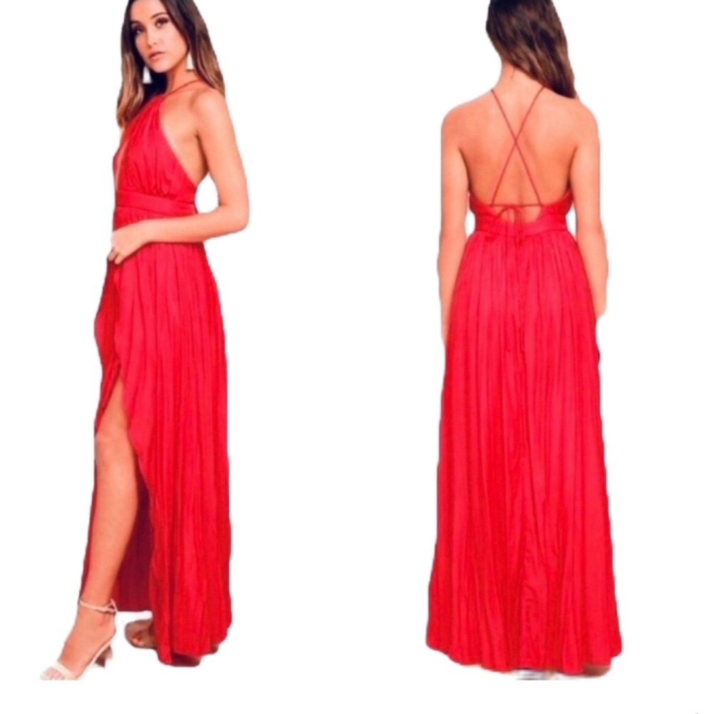 NWT Lulus Red Party Valentine’s Day Wedding Guest Formal Long Maxi Dress